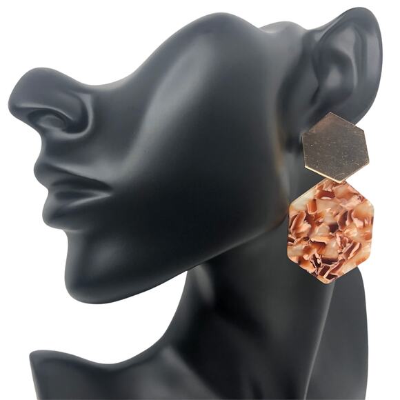 Brown Geometric Drop Earrings - Picture 2 of 4